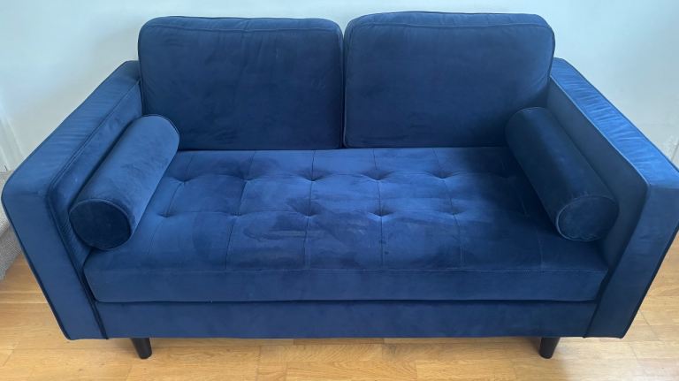 Dunelm 2-seater navy velvet sofa