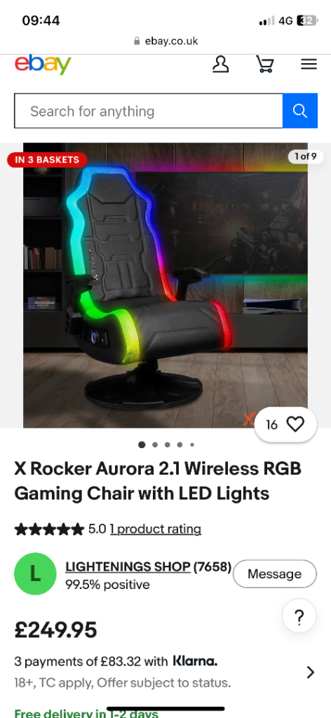 X Rocker Aurora 2.1 Wireless RGB Gaming Chair with LED Lights