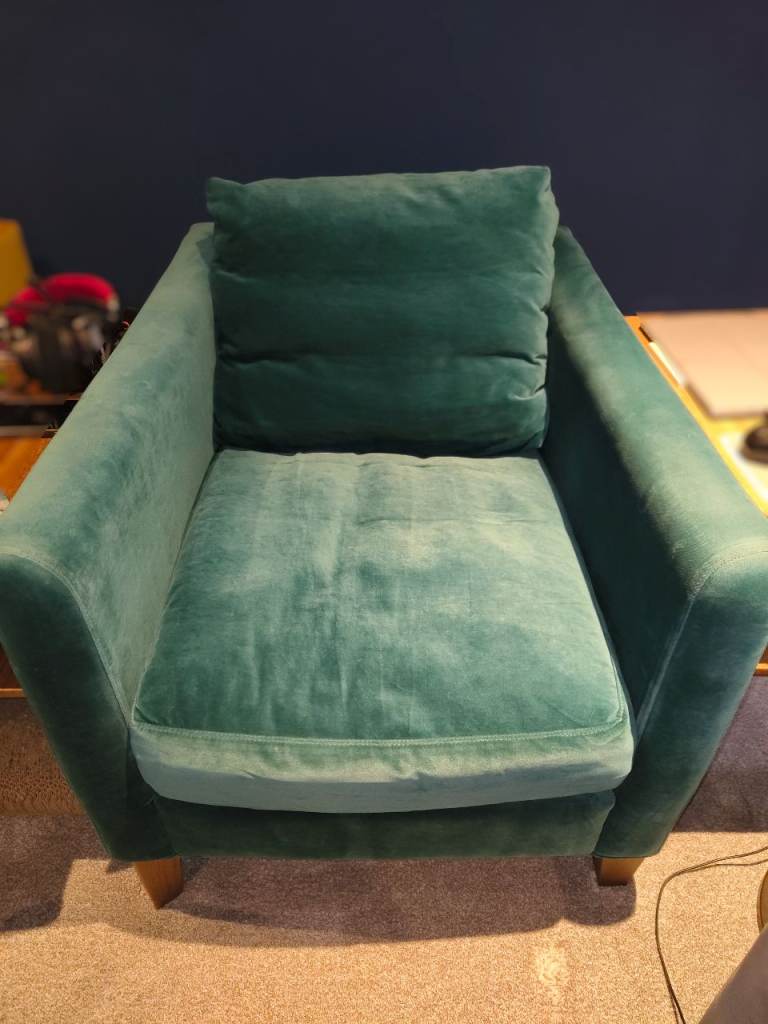 PRICE DROPPED! Two (2) Izzy Small Armchairs with Smart Velvet fabric and English Oak legs