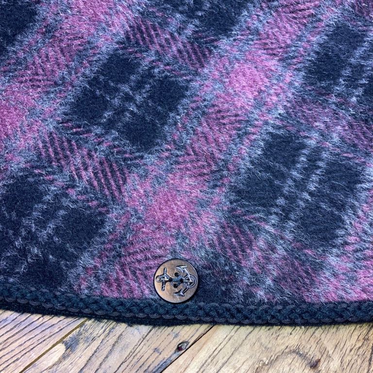 Tartan Blanket Cape Coat Wool Look Anchor Buttons One Size