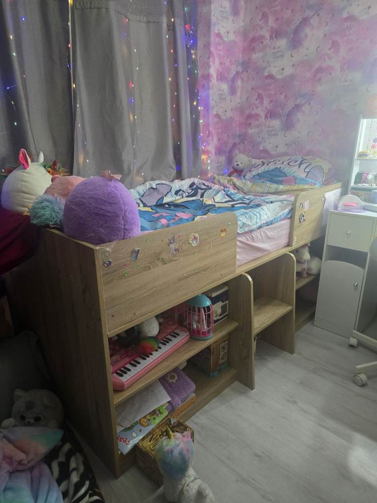 Kids Wooden Cabin Bed with Integrated Desk and Storage – Good Condition