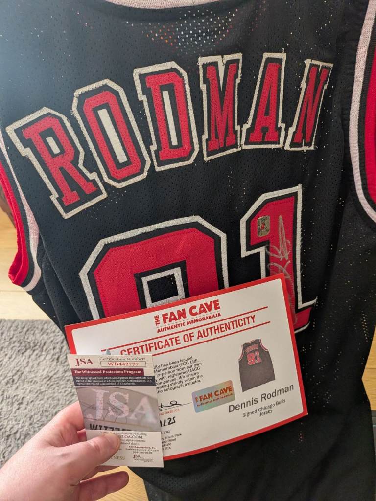 Dennis Rodman Signed Basketball Jersey – Black, As Good As New