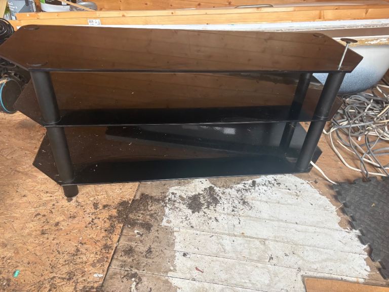 Black glass tv table