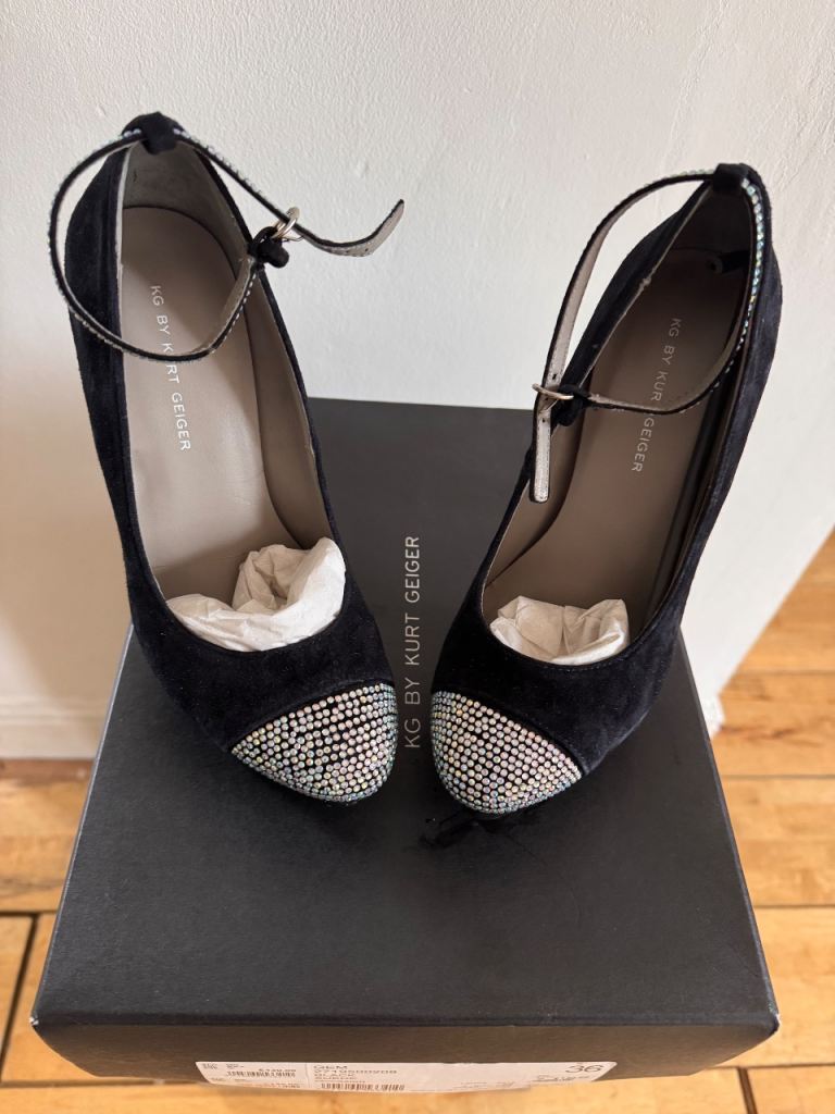 KG by Kurt Geiger Black Suede Heels with Diamante Detail
