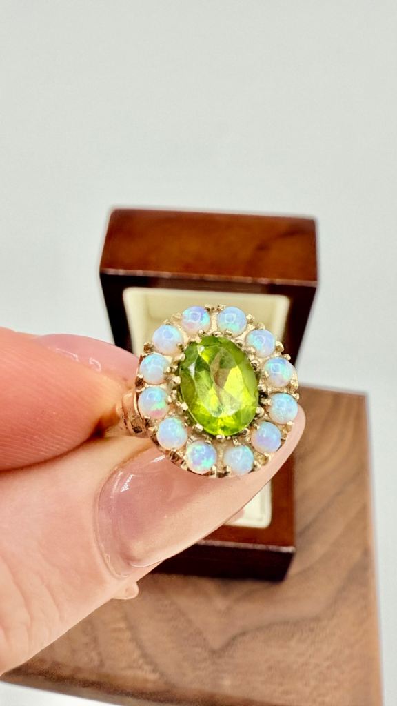 Fine 9ct Gold Peridot and Opal Cluster Ring 