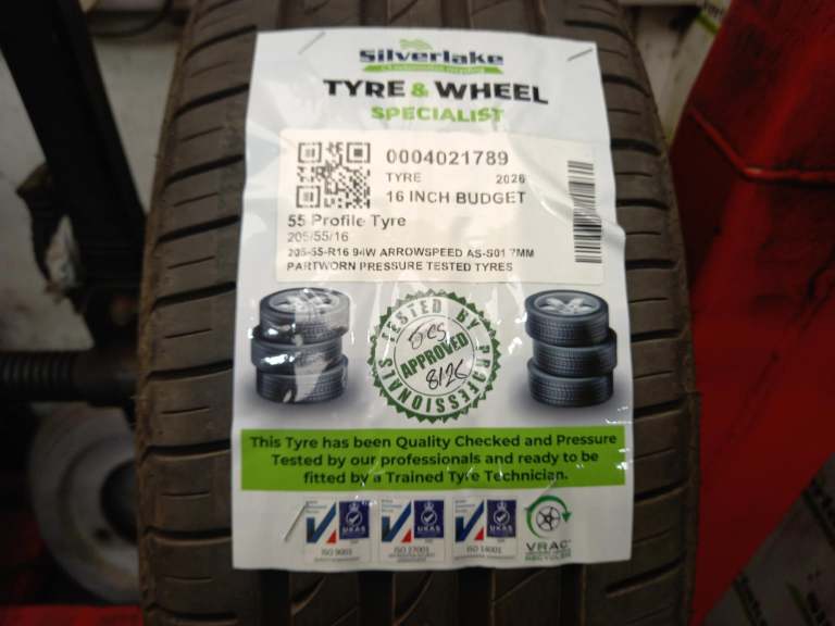 205-55-R16 94w Arrowspeed As-S01 7mm Partworn Pressure Tested Tyres
