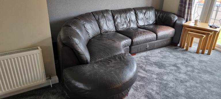 Brown leather corner sofa