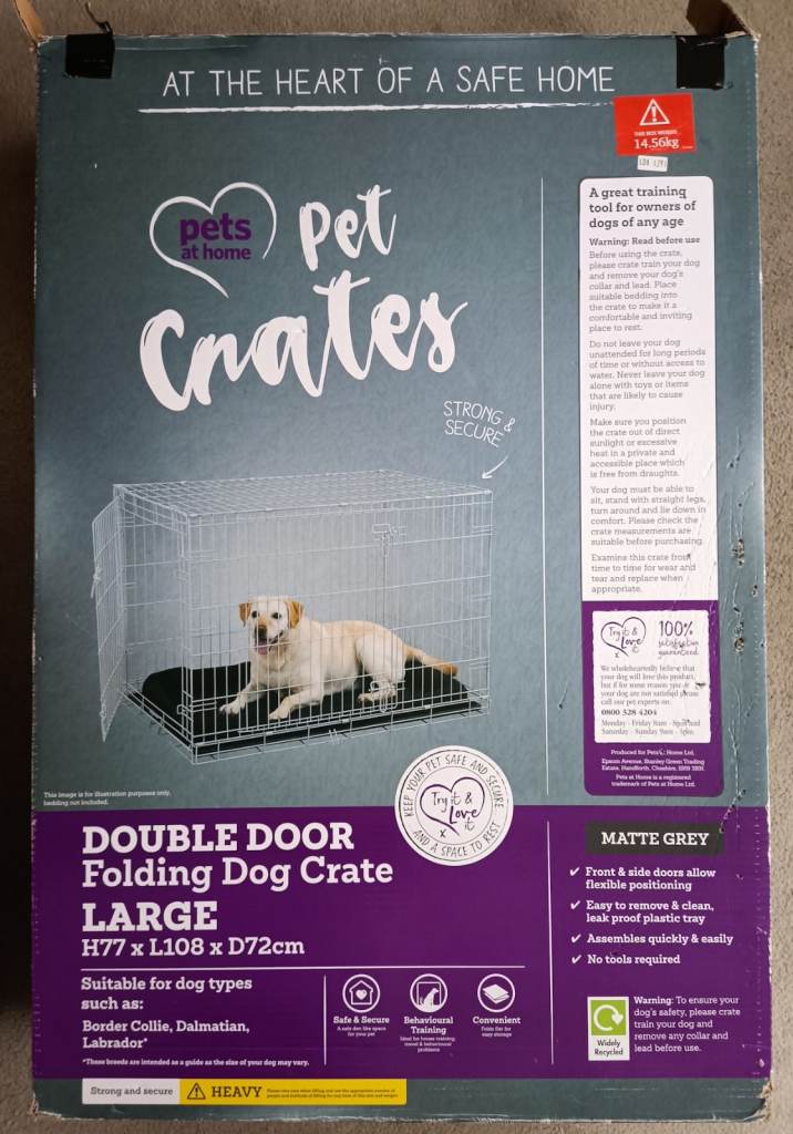 Large Dog Crate (double door, grey) Pets At Home