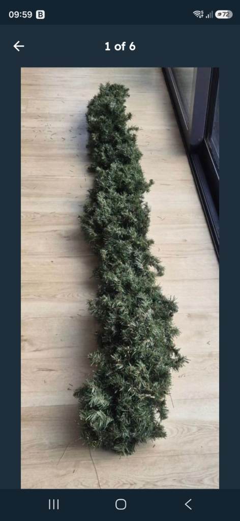 Bundle of Christmas decorations, 9ft garland, baubles, tree skirt, candy canes and bows