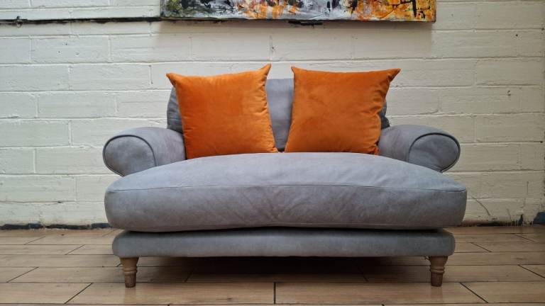 Loaf Slowcouch loveseat sofa in light grey leather RRP £2500
