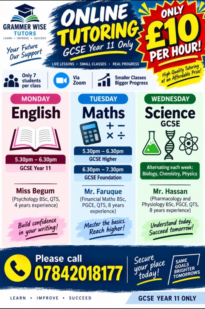 Tutoring Maths, English, Science 