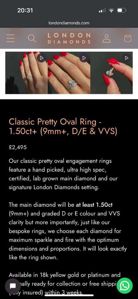 Classic oval “pretty” diamond engagement ring 1.56crt