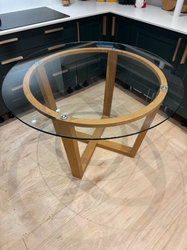 John Lewis Glass top oak dining table round