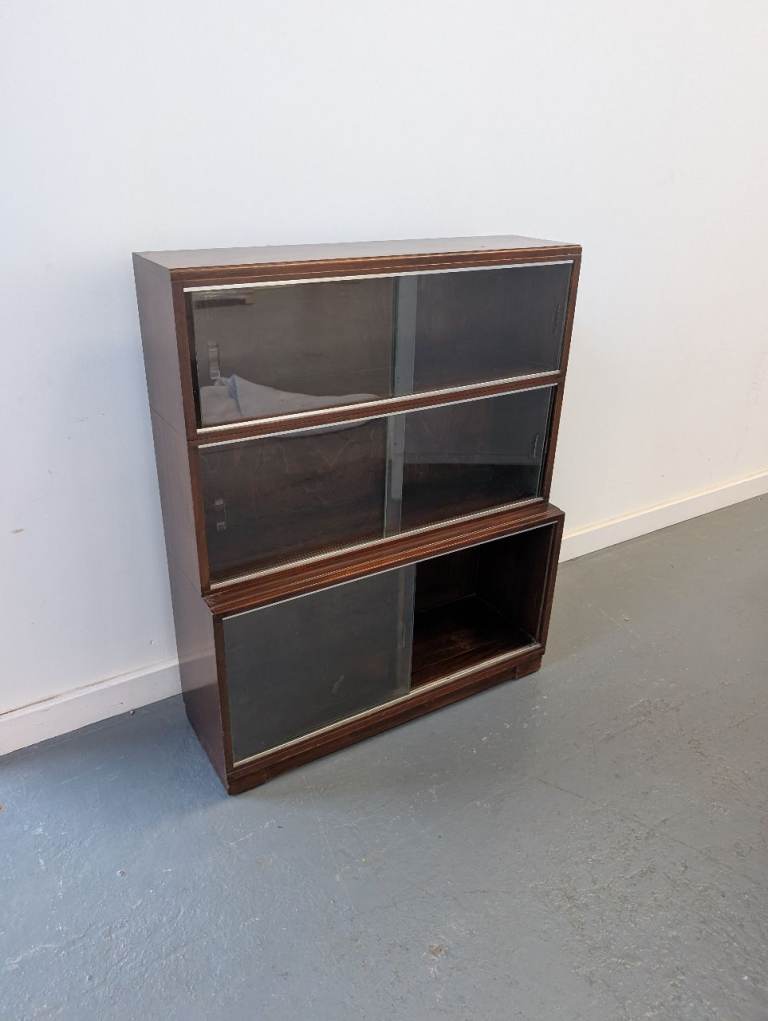 Antique barista bookcase  bookshelf stacked with sliding doors 