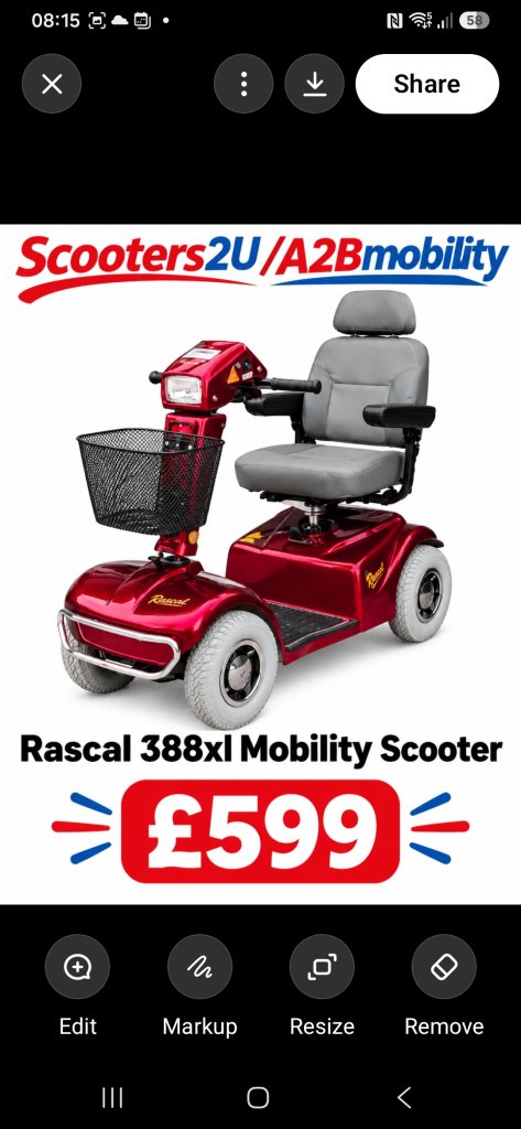 Rascal 388xl Mobility Scooter – Red, Good Condition
