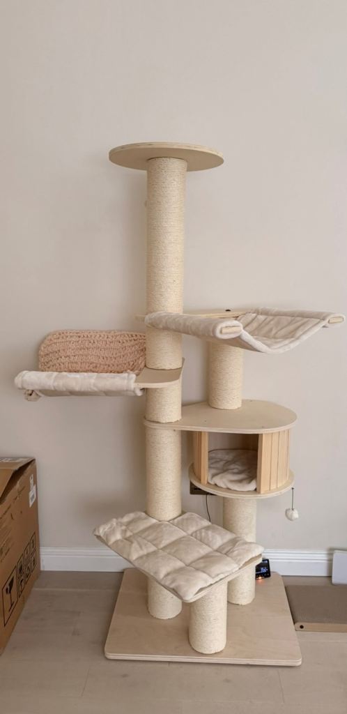 Large Modern Wooden Cat Tree - Natural Paradise Style - Multi-Level with Hammock