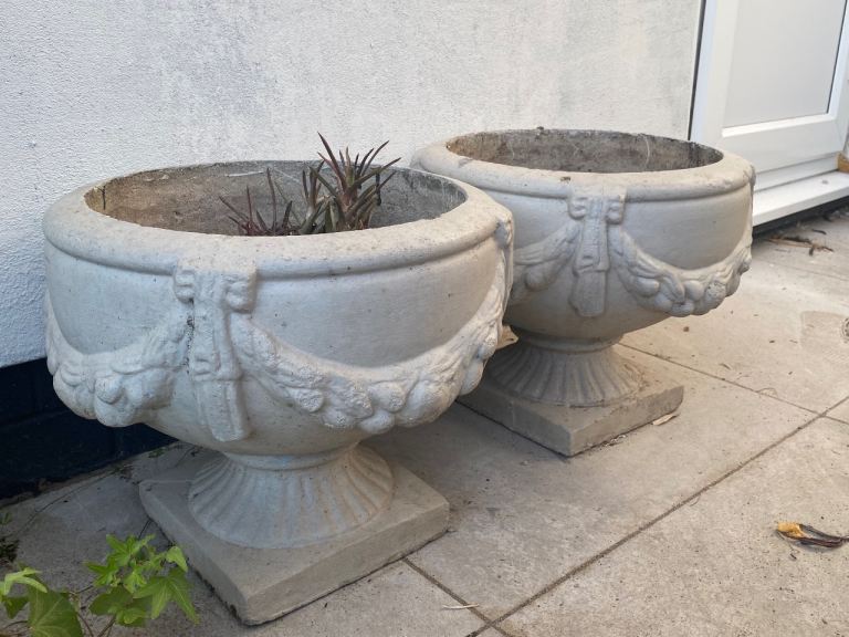 Pair of Large Stone Garden Planters – Good Condition