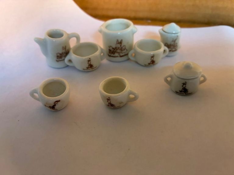 Miniature Ceramic Tea Set with Rabbit Design – Good Condition