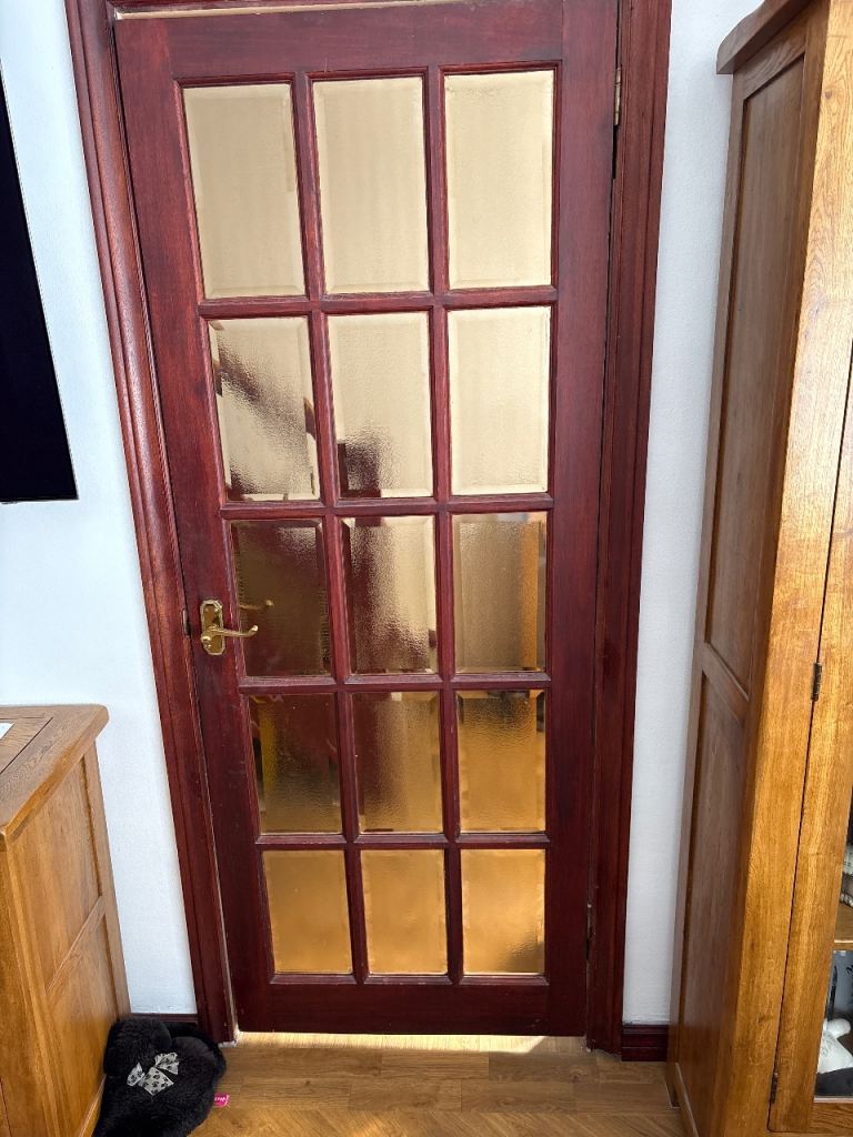 Wooden Internal Door with Frosted Glass Panels – Good Condition
