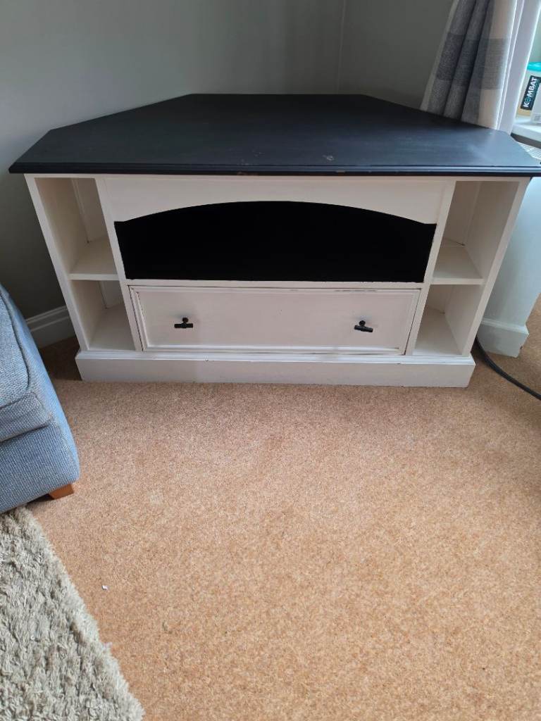 Corner TV Unit – White & Black, Good Condition
