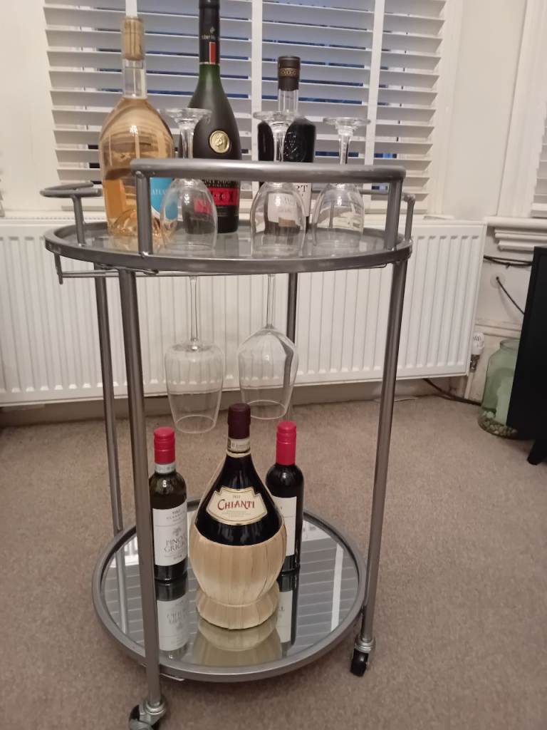 Metal Bar Cart on Wheels – Grey, Good Condition