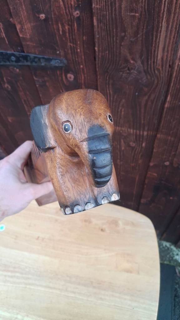 Vintage Elephant Wooden Carved Wood African Animal Table Decor Cd rack