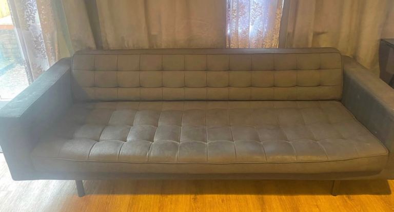 Buttoned Grey Velvet Sofa - 3 Seater