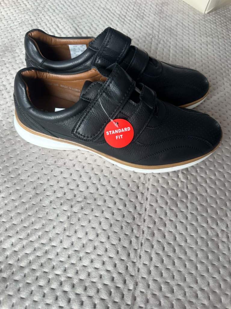 TRUSTYLE Black Leather Velcro Shoes UK 12 - NEW with Tags
