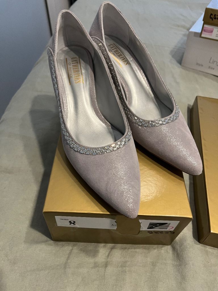 Silver Grey suede shoes size 8 with sparkle edging 