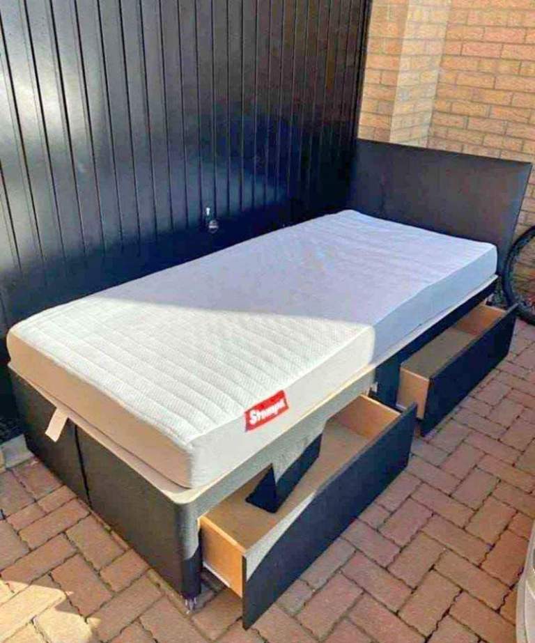 image for Beds For Sale !! Single Fabric Divan base With Headboard + Mattress !! order Now 