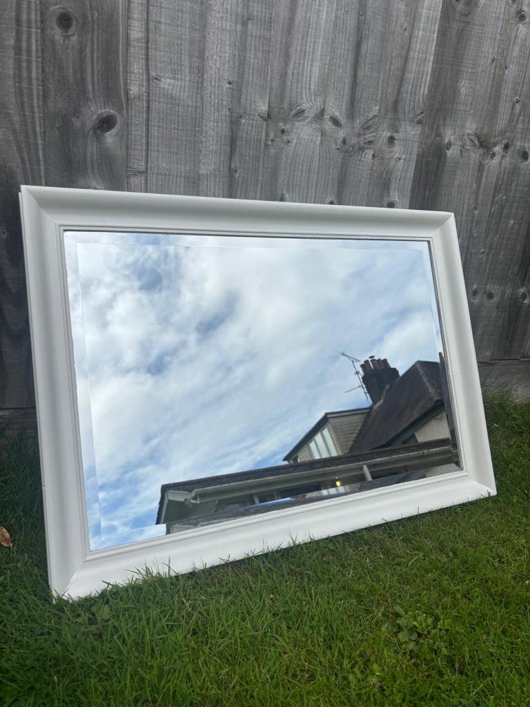 Large off white painted wooden mirror 