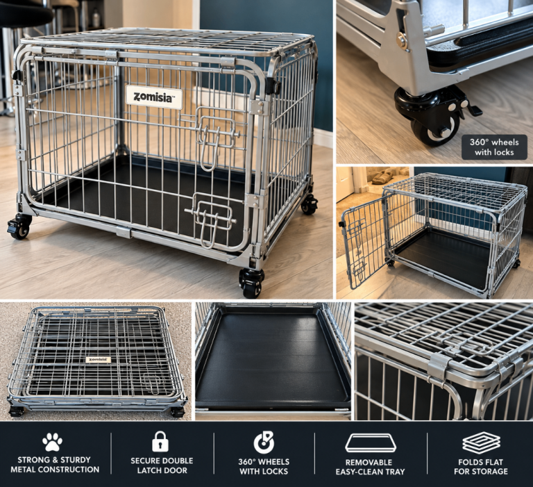 Zomisia Folding Dog Crate with Wheels – Excellent Condition – Only 3 Weeks Old