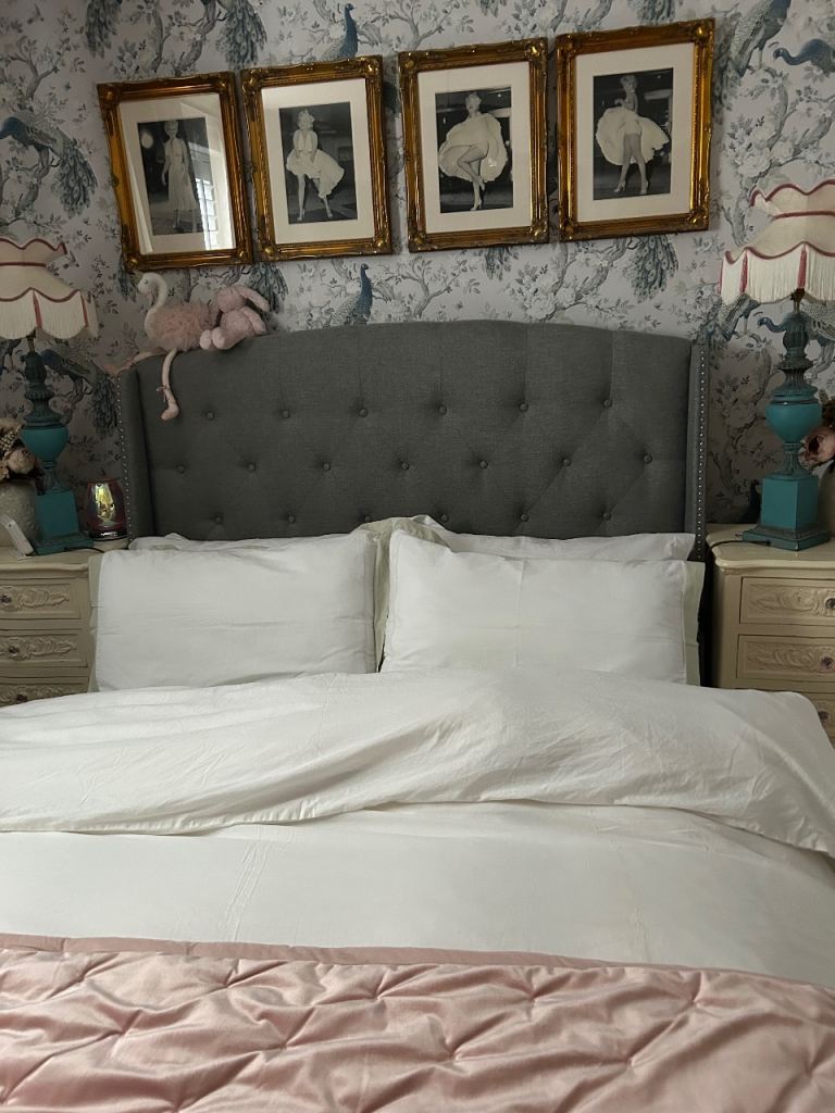 Padded Grey double bed frame only