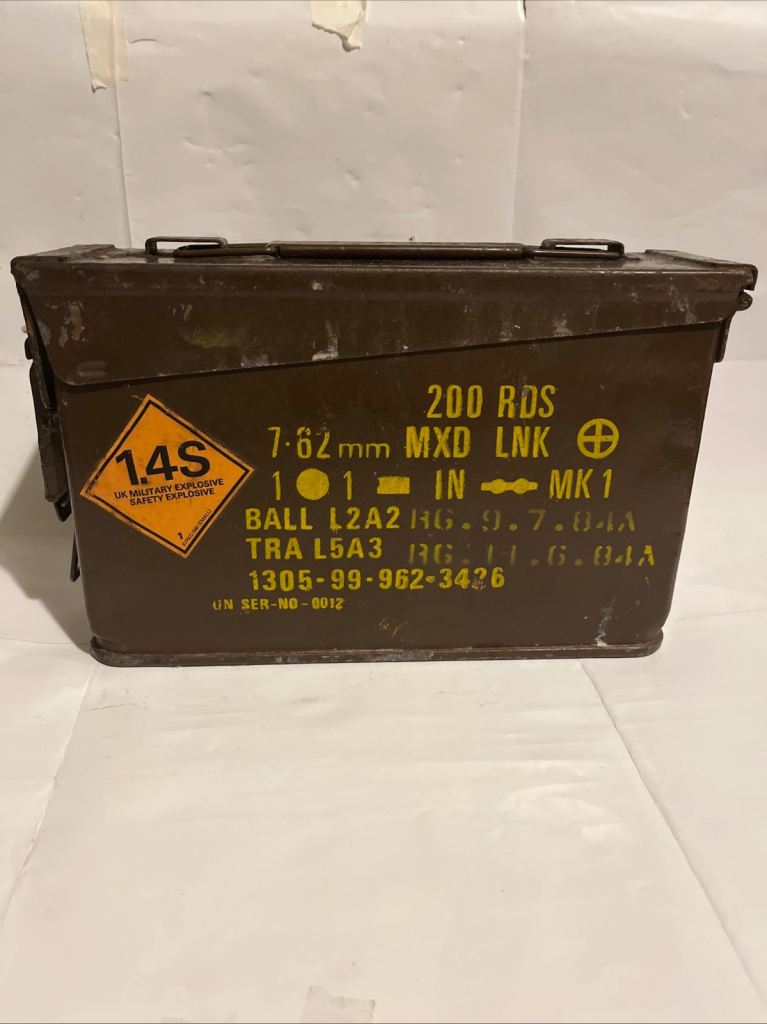 Vintage British Army 7.62mm NATO Ammo Box - H82 Mk1 Metal Storage Tin
