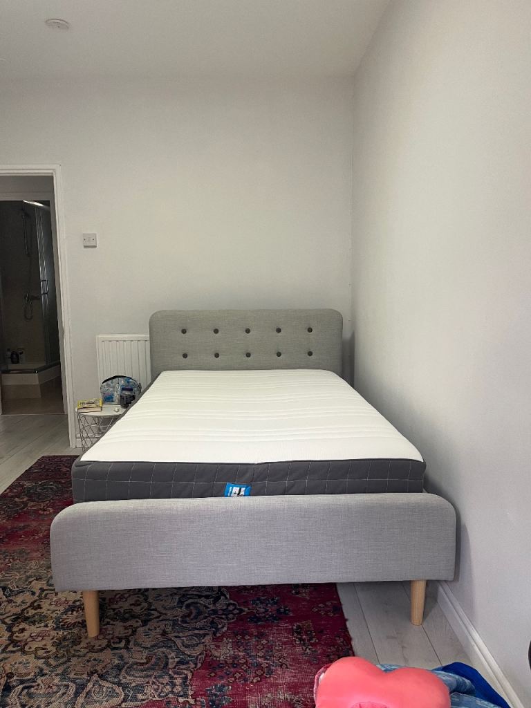 Small double Grey Fabric Bed Frame