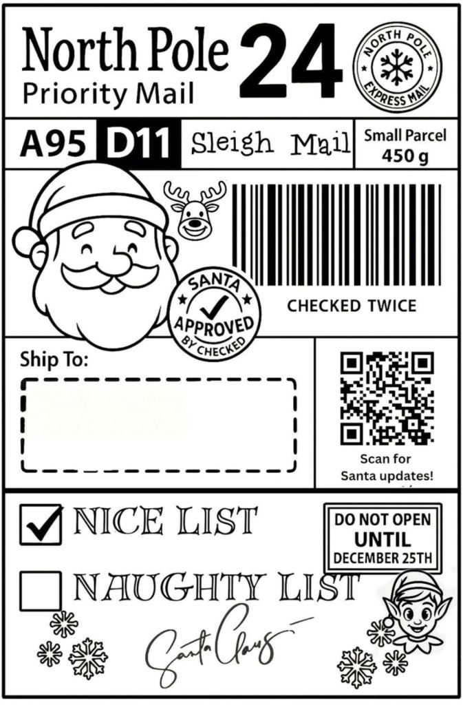 Personalised North Pole Santa Shipping Labels – 4x6 Thermal Stickers – Nice List – Custom Name