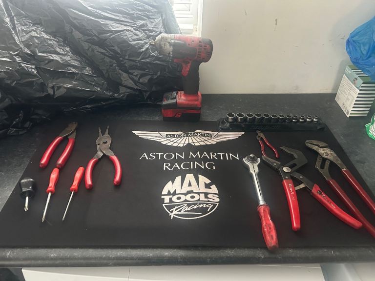 Mac Tools & Aston Martin Racing Tool Mat with Various Hand Tools