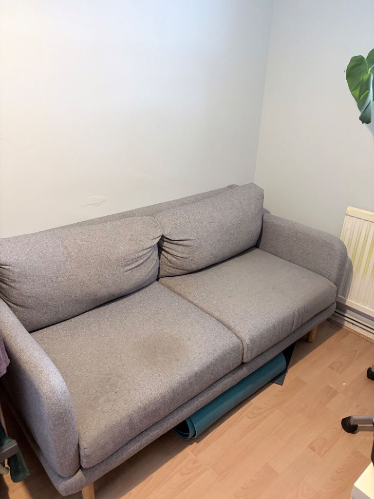 Grey Fabric Two-Seater Sofa – Fair Condition