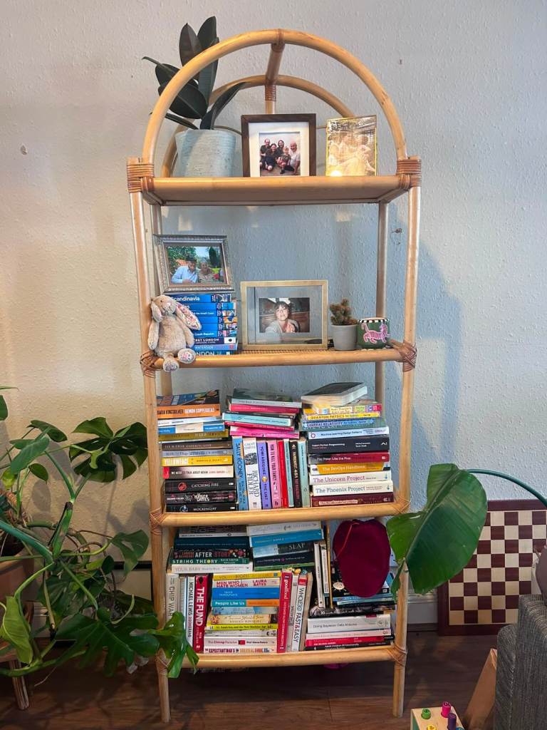 Vintage 1970s bamboo rattan shelves