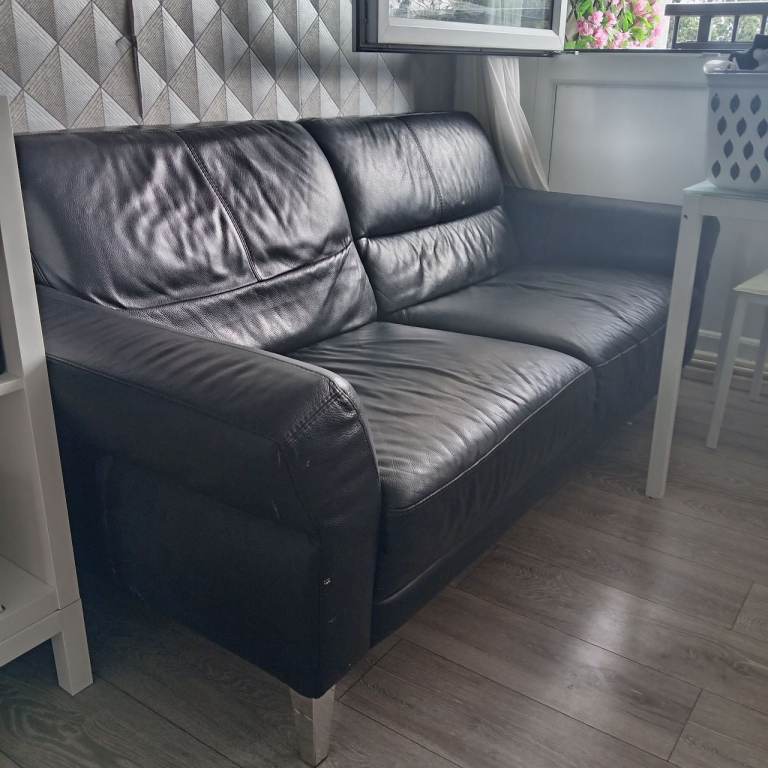 Black leather sofa