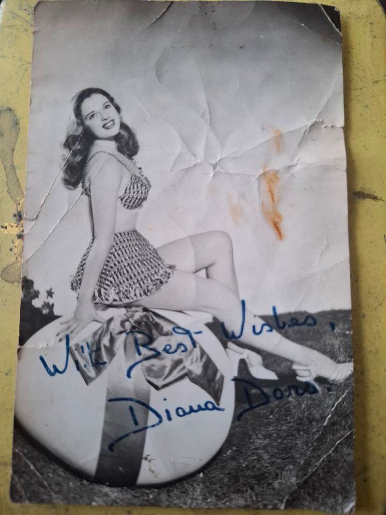 Vintage Diana Dors Autographed Photo – Black and White, Fair Condition
