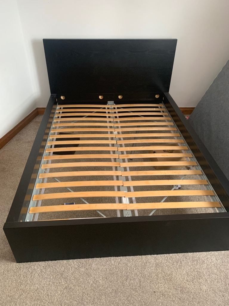 Double Bed Frame with Slats – Black Wood