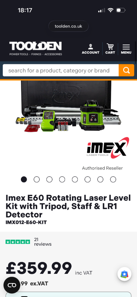 Imex E60 Rotating Laser Level Kit with Tripod & Staff