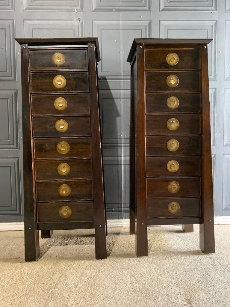 Pair of Vintage Chinese Style Pier Shanghai Collection 8 Drawer Tall Boy Chest of Drawers