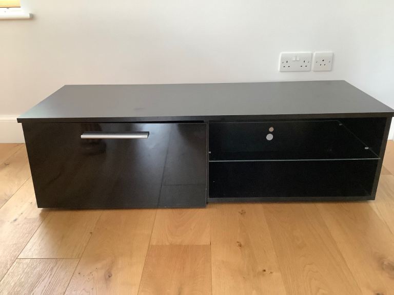 Black TV Unit with Storage – Good Condition