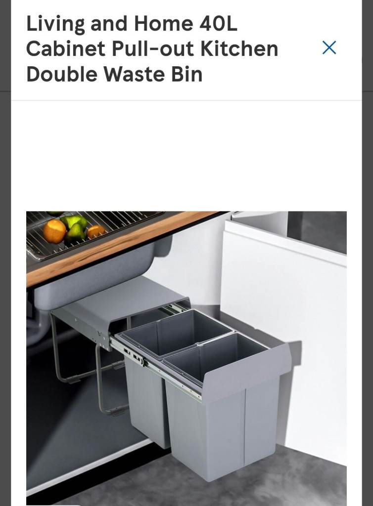 Living and Home 40L Cabinet Pull-out Kitchen Double Waste Bin