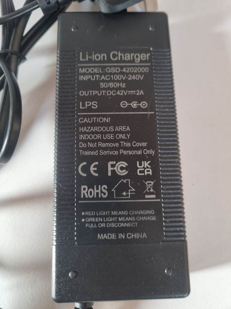 36V Lithium Battery Charger 42V 2A – 2.1mm DC Jack – E-Scooter / E-Bike