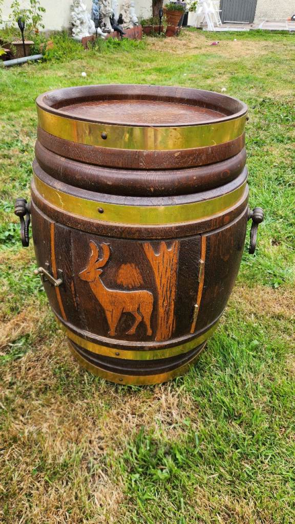 Vintage Solid Wood Barrel Cabinet / Side Table