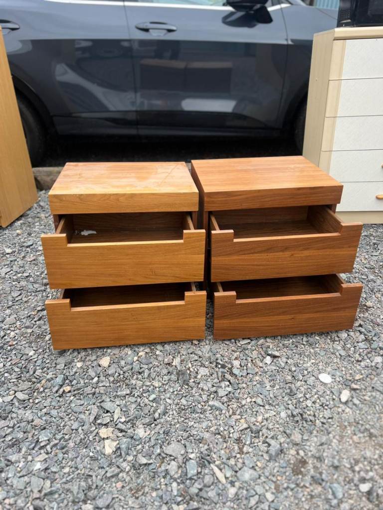 Pair of Wooden Bedside Tables with Open Drawers