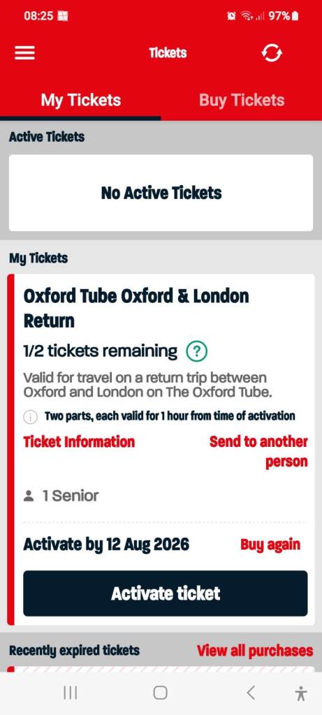 Oxford Tube Oxford & London Return Ticket – Valid until Aug 2026